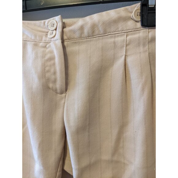 Vintage Y2K Low Rise Pinstripe Cuffed Shorts Khaki Pleated Preppy Skater 2000s 3 - Picture 3 of 5